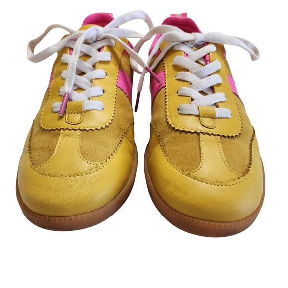 Boden Womens Yellow Erin Retro Tennis Trainers Size US8 EU39 Mustard Pink Suede - Picture 4 of 10